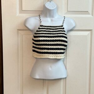 Zara Black and Cream Striped Crop Top nwt